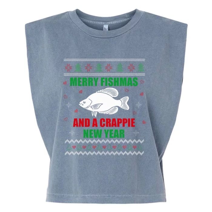 Merry Fishmas Fishing Funny Xmas Crappie For Fisherman Garment-Dyed Women's Muscle Tee