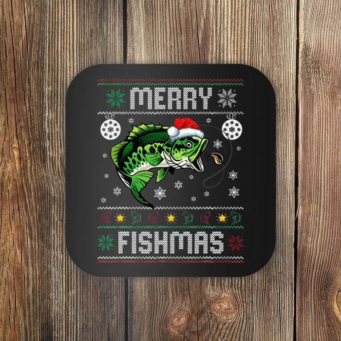 Merry Fishmas Funny Fish Fishing Fisherman Ugly Christmas Coaster