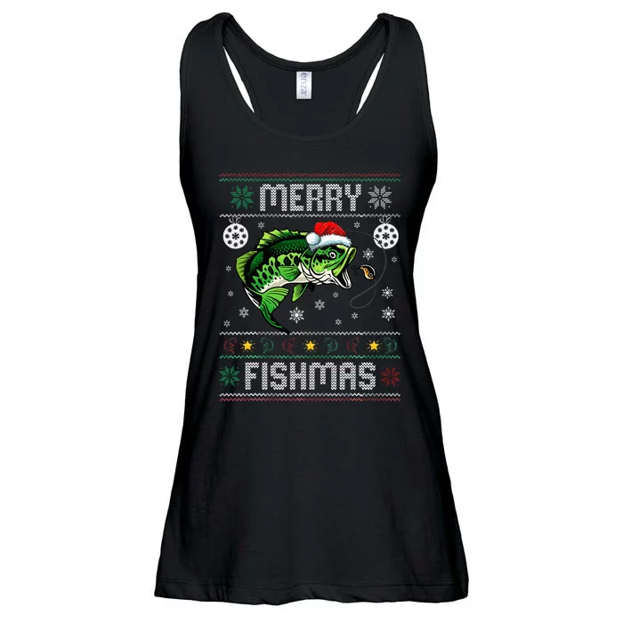 Merry Fishmas Funny Fish Fishing Fisherman Ugly Christmas Ladies Essential Flowy Tank