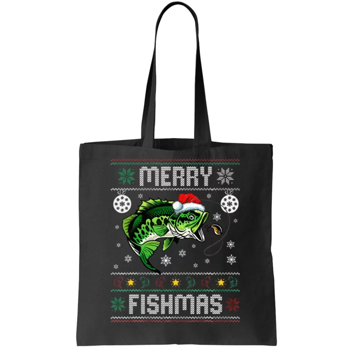 Merry Fishmas Funny Fish Fishing Fisherman Ugly Christmas Tote Bag