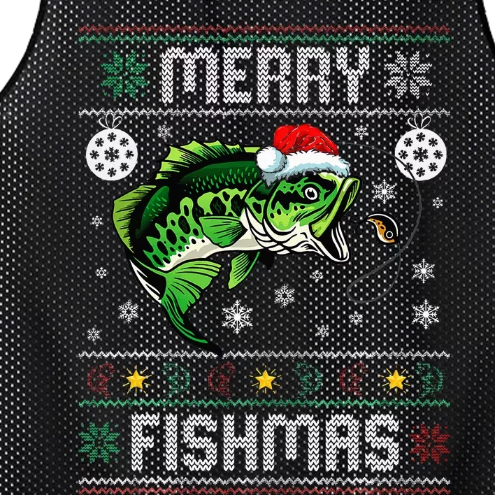 Merry Fishmas Funny Fish Fishing Fisherman Ugly Christmas Mesh Reversible Basketball Jersey Tank