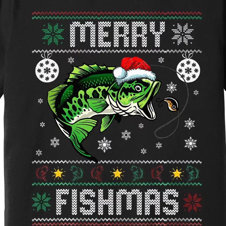 Merry Fishmas Funny Fish Fishing Fisherman Ugly Christmas Premium T-Shirt