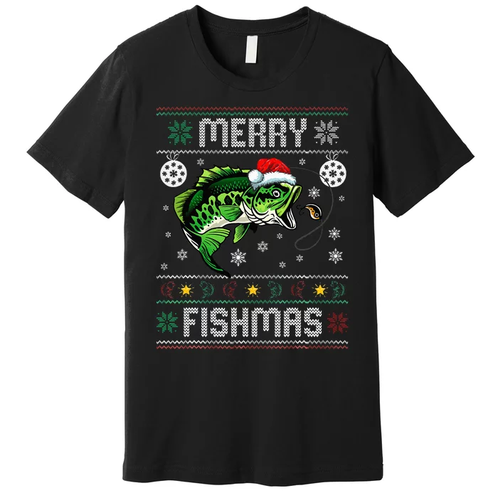 Merry Fishmas Funny Fish Fishing Fisherman Ugly Christmas Premium T-Shirt