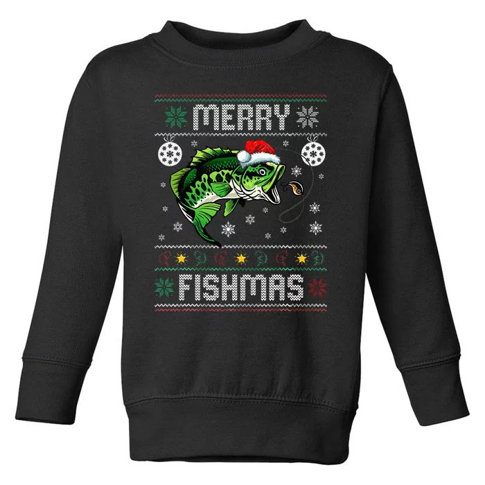 Merry Fishmas Funny Fish Fishing Fisherman Ugly Christmas Toddler Sweatshirt