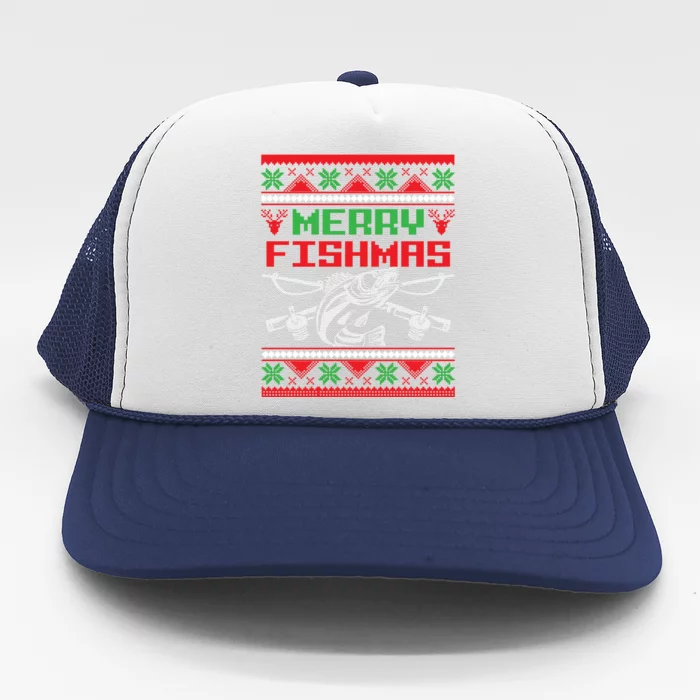 Merry Fishmas Fisher Fishing Ugly Christmas Great Gift Trucker Hat