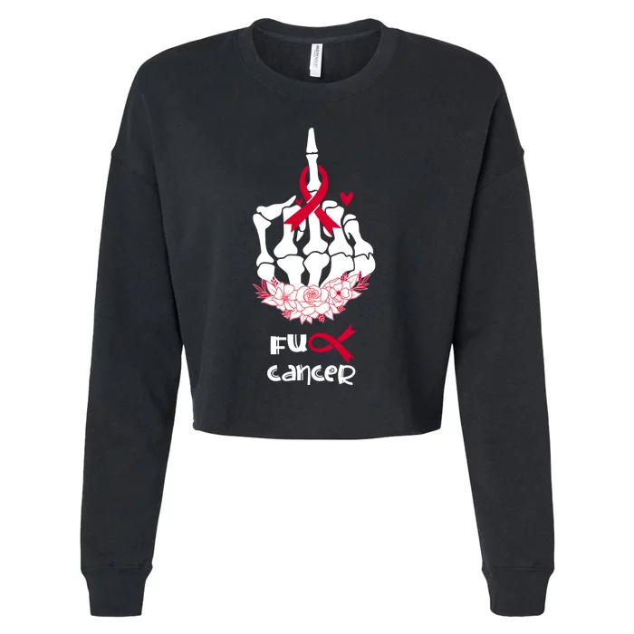 Middle Finger Fck Cancer Blood Cancer Awareness Red Ribbon Blood Cancer Survivor Cropped Pullover Crew