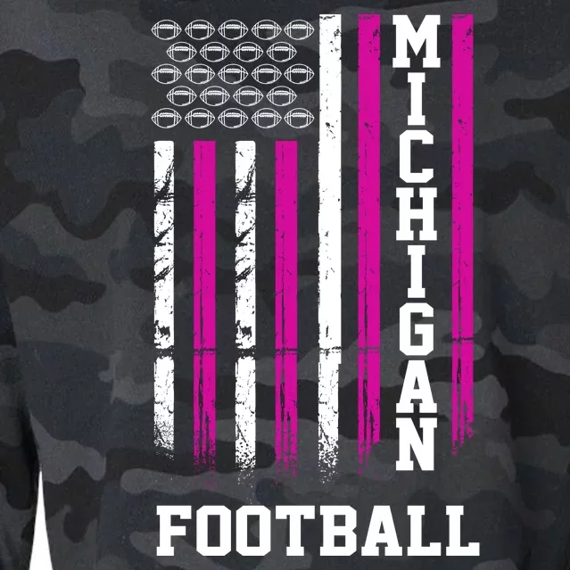 Michigan Football Fan Pink American Flag Cropped Pullover Crew