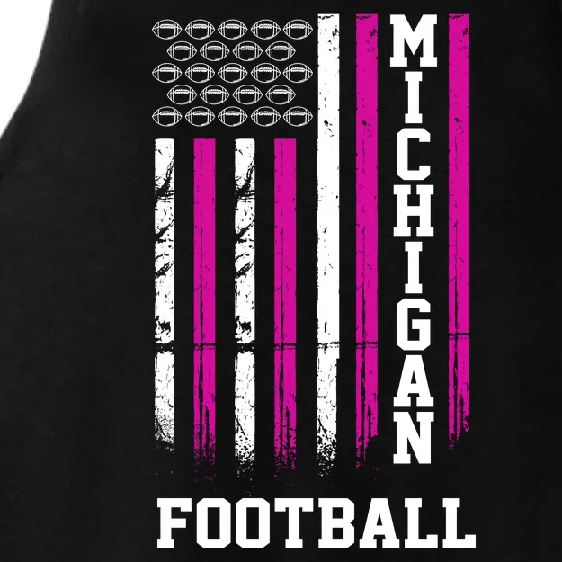 Michigan Football Fan Pink American Flag Ladies Tri-Blend Wicking Tank