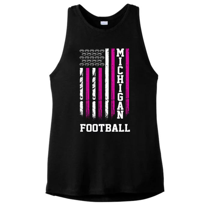 Michigan Football Fan Pink American Flag Ladies Tri-Blend Wicking Tank