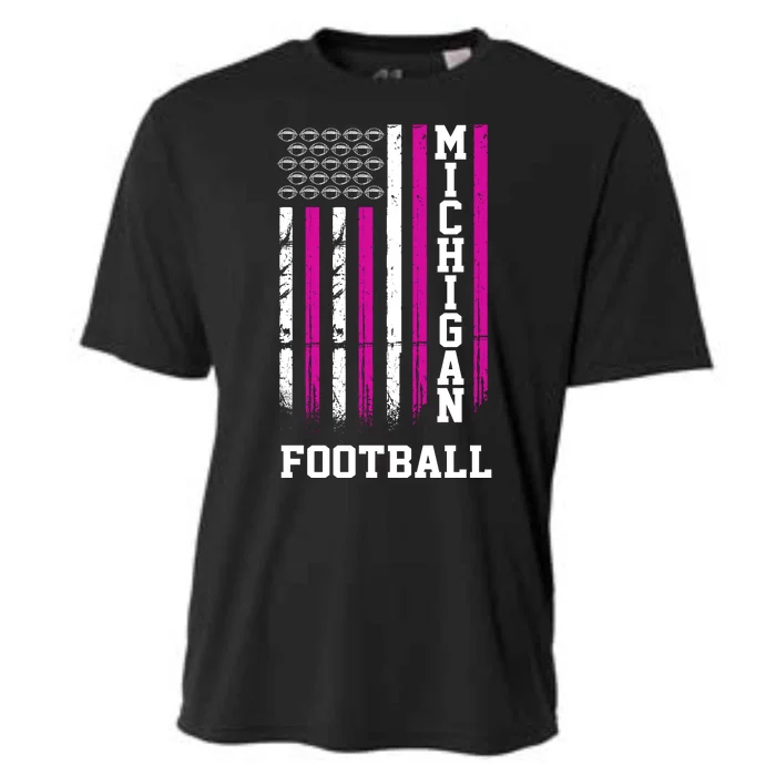 Michigan Football Fan Pink American Flag Cooling Performance Crew T-Shirt