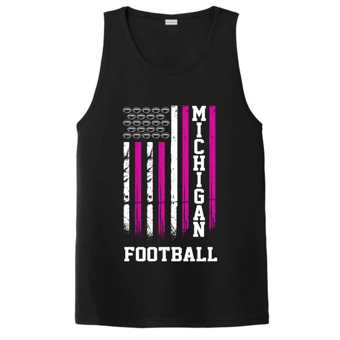 Michigan Football Fan Pink American Flag Performance Tank