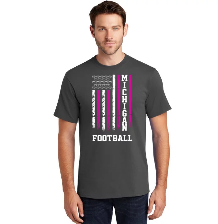 Michigan Football Fan Pink American Flag Tall T-Shirt