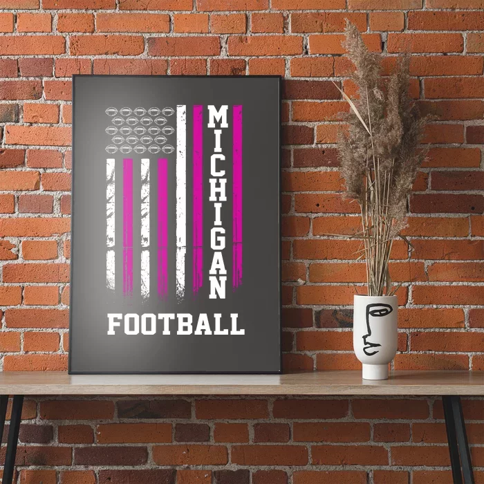 Michigan Football Fan Pink American Flag Poster