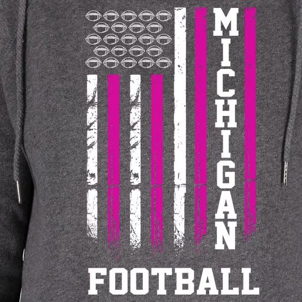 Michigan Football Fan Pink American Flag Womens Funnel Neck Pullover Hood