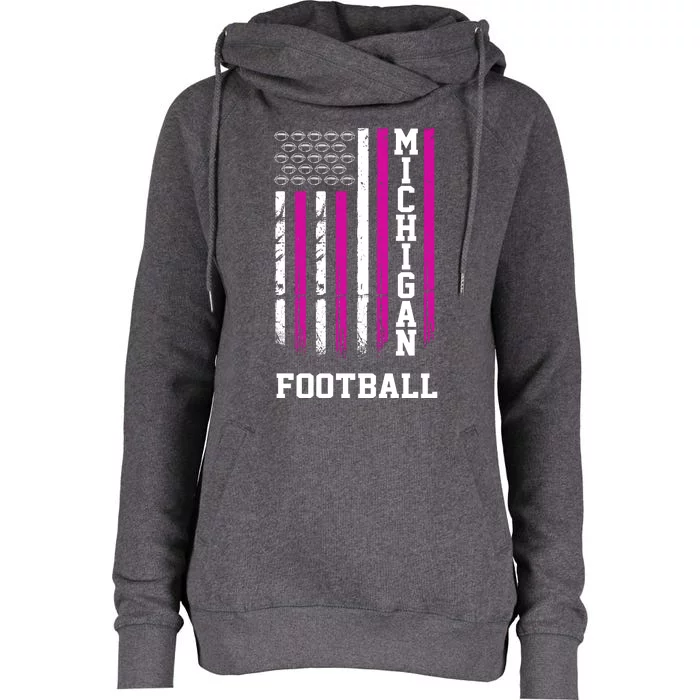 Michigan Football Fan Pink American Flag Womens Funnel Neck Pullover Hood