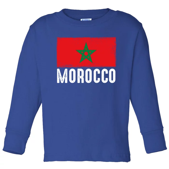 Morocco Flag Football Vintage Fan Soccer Team Pride Cool Gift Toddler Long Sleeve Shirt