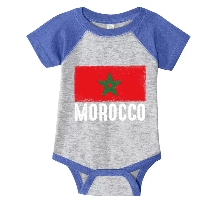 Morocco Flag Football Vintage Fan Soccer Team Pride Cool Gift Infant Baby Jersey Bodysuit