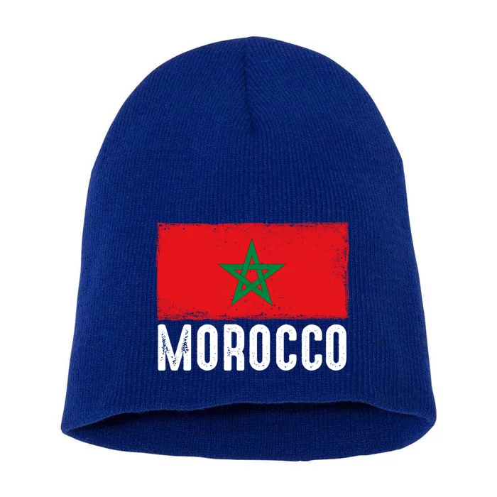 Morocco Flag Football Vintage Fan Soccer Team Pride Cool Gift Short Acrylic Beanie