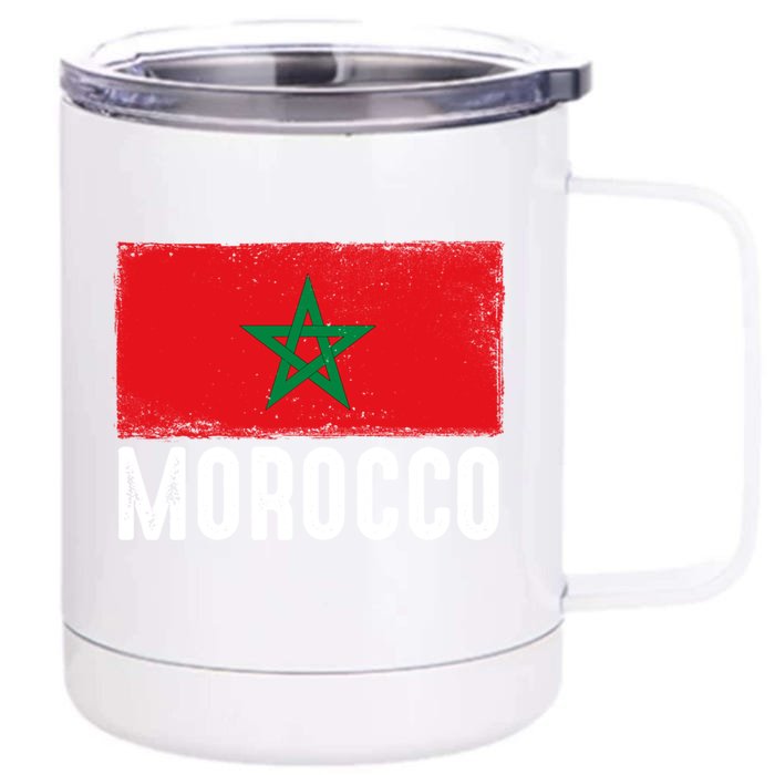 Morocco Flag Football Vintage Fan Soccer Team Pride Cool Gift Front & Back 12oz Stainless Steel Tumbler Cup