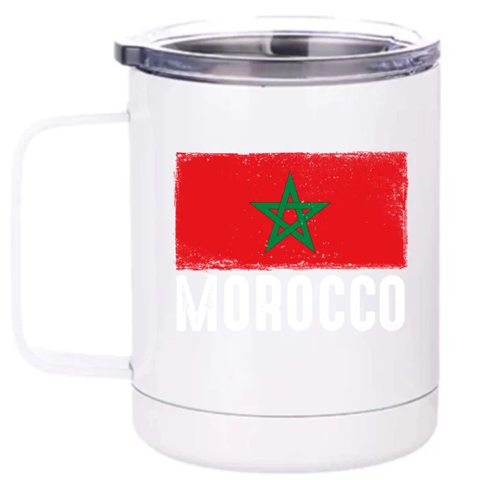 Morocco Flag Football Vintage Fan Soccer Team Pride Cool Gift Front & Back 12oz Stainless Steel Tumbler Cup