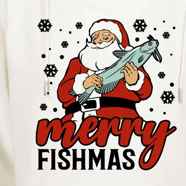 Merry Fishmas Fishing Christmas Funny Xmas Costume Funny Gift Womens Funnel Neck Pullover Hood