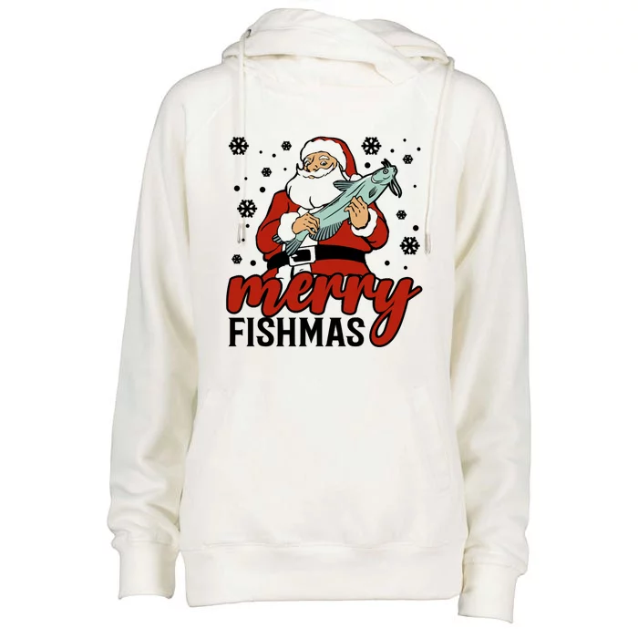 Merry Fishmas Fishing Christmas Funny Xmas Costume Funny Gift Womens Funnel Neck Pullover Hood