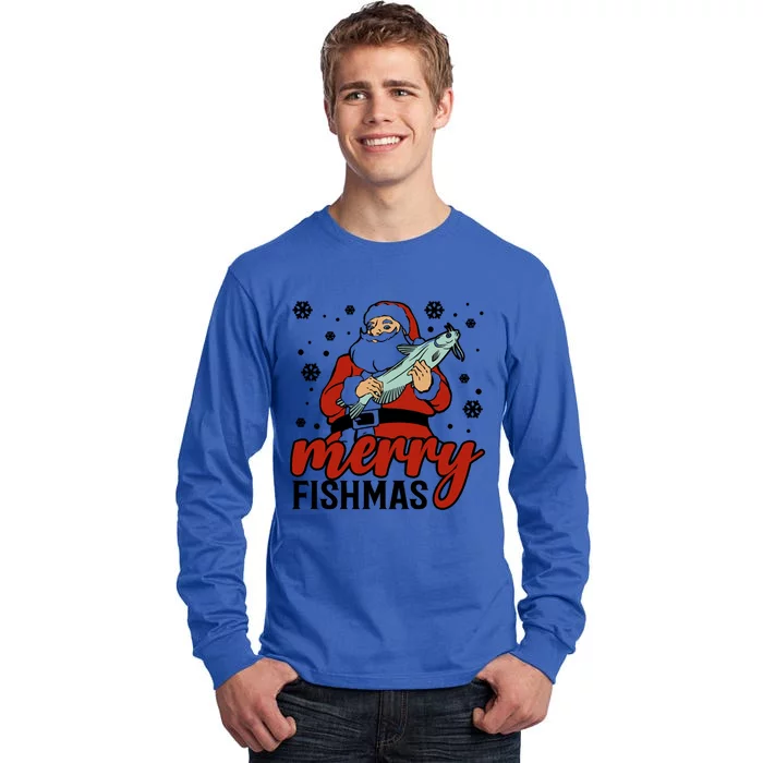 Merry Fishmas Fishing Christmas Funny Xmas Costume Funny Gift Tall Long Sleeve T-Shirt