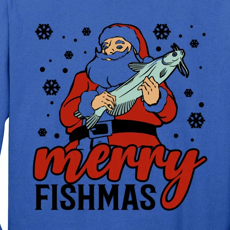 Merry Fishmas Fishing Christmas Funny Xmas Costume Funny Gift Tall Long Sleeve T-Shirt