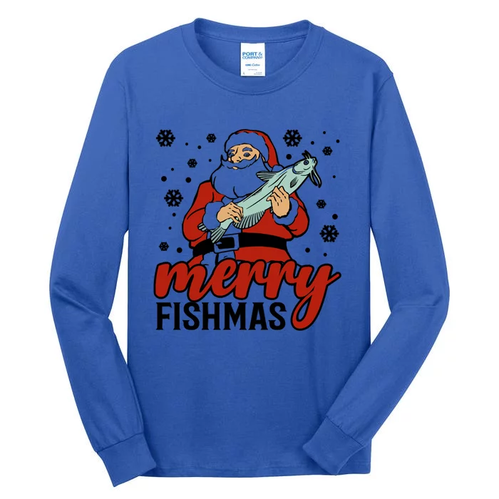 Merry Fishmas Fishing Christmas Funny Xmas Costume Funny Gift Tall Long Sleeve T-Shirt