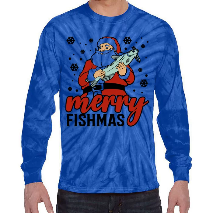 Merry Fishmas Fishing Christmas Funny Xmas Costume Funny Gift Tie-Dye Long Sleeve Shirt