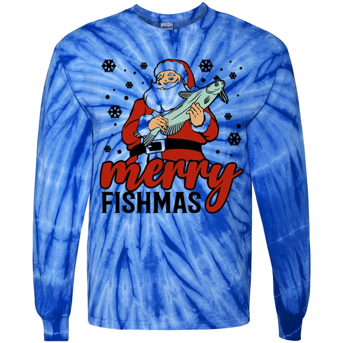 Merry Fishmas Fishing Christmas Funny Xmas Costume Funny Gift Tie-Dye Long Sleeve Shirt