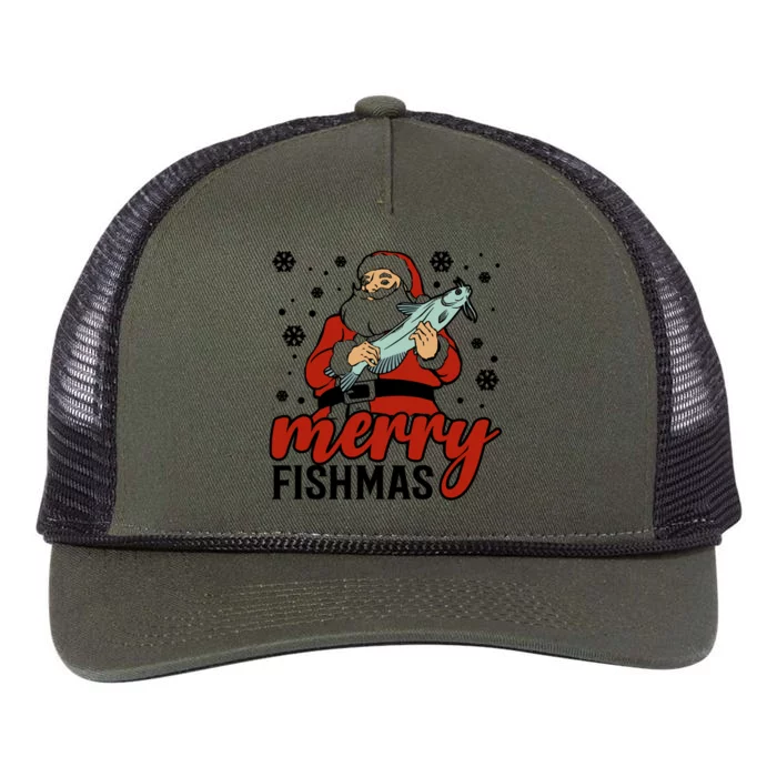 Merry Fishmas Fishing Christmas Funny Xmas Costume Funny Gift Retro Rope Trucker Hat Cap