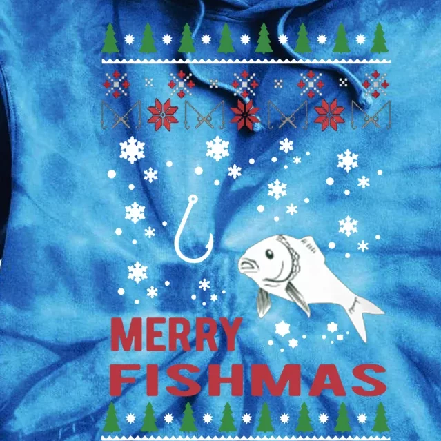 Merry Fishmas Fishing Ugly Christmas Style Gift Tie Dye Hoodie