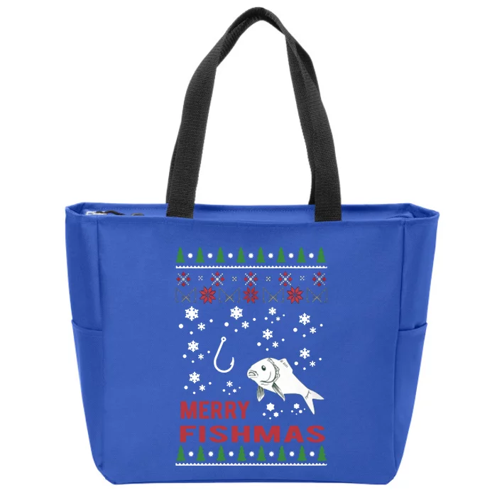 Merry Fishmas Fishing Ugly Christmas Style Gift Zip Tote Bag