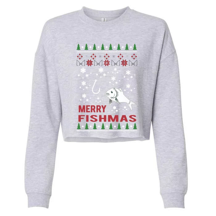 Merry Fishmas Fishing Ugly Christmas Style Gift Cropped Pullover Crew