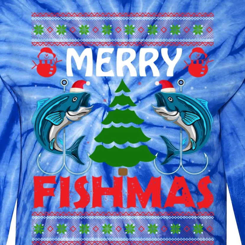 Merry Fishmas Funny Christmas Sweater Funny Fishing Gift Tie-Dye Long Sleeve Shirt