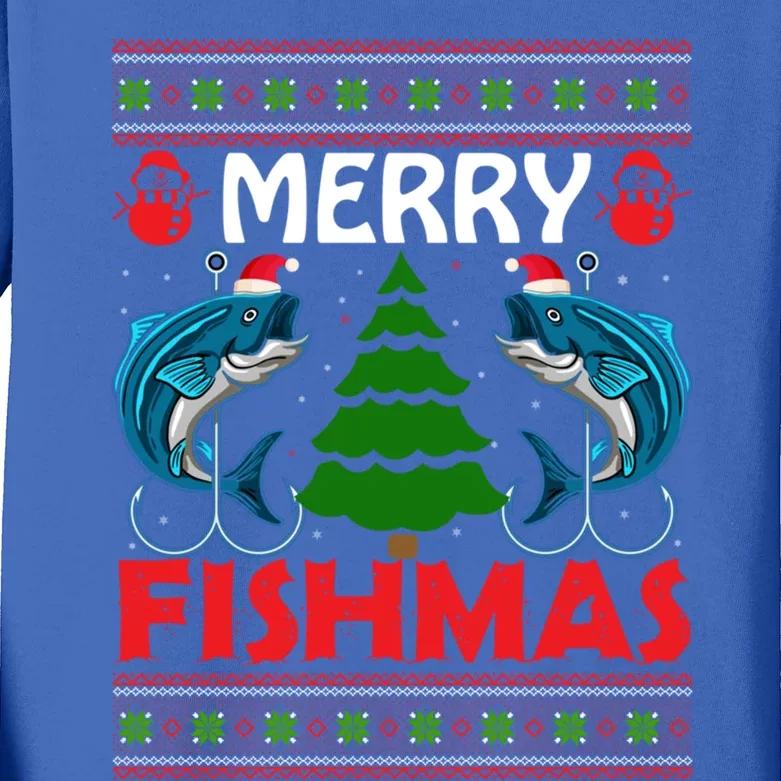 Merry Fishmas Funny Christmas Sweater Funny Fishing Gift Kids Long Sleeve Shirt