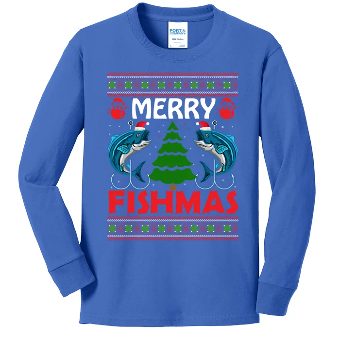 Merry Fishmas Funny Christmas Sweater Funny Fishing Gift Kids Long Sleeve Shirt