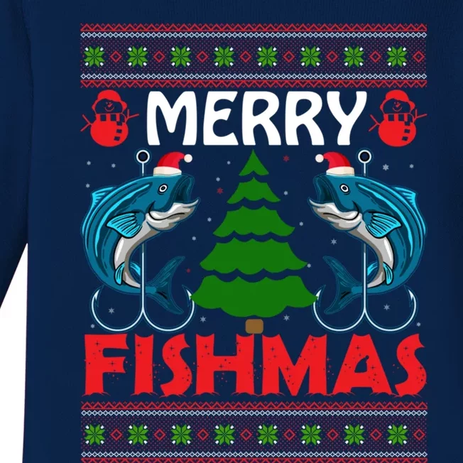 Merry Fishmas Funny Christmas Sweater Funny Fishing Gift Baby Long Sleeve Bodysuit