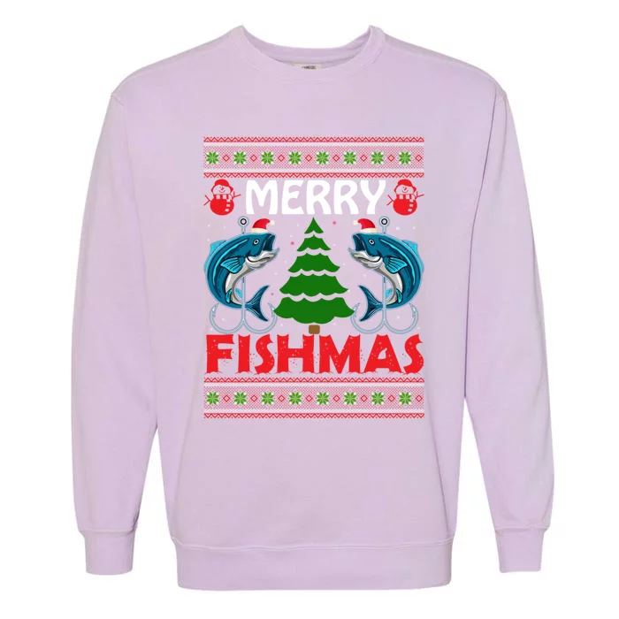 Merry Fishmas Funny Christmas Sweater Funny Fishing Gift Garment-Dyed Sweatshirt