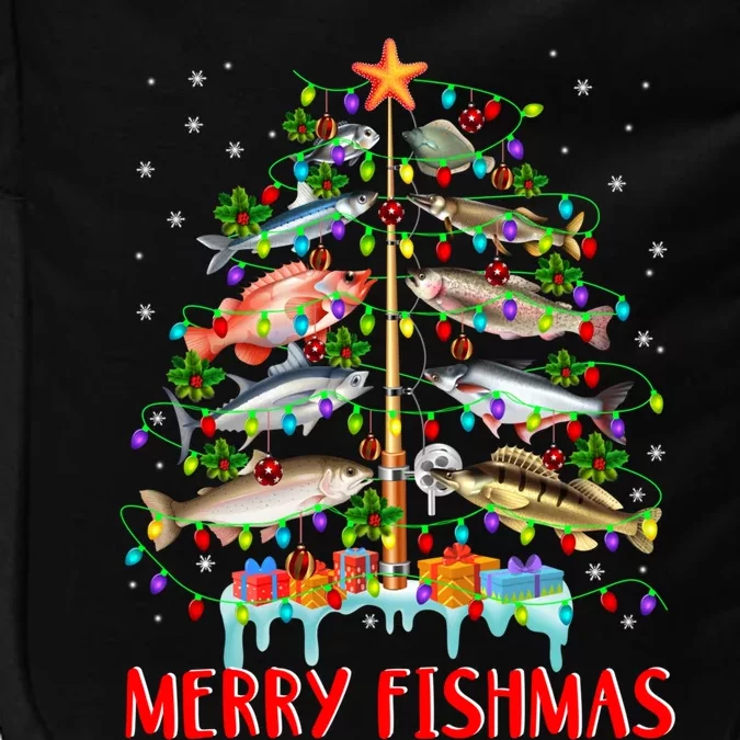 Merry Fishmas Funny Christmas Tree Lights Fish Fishing Rod Great Gift Impact Tech Backpack