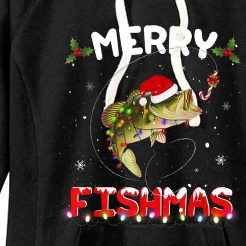 Merry Fishmas Funny Fishing Christmas Pajama Fisher Xmas Gift Women's Fleece Hoodie