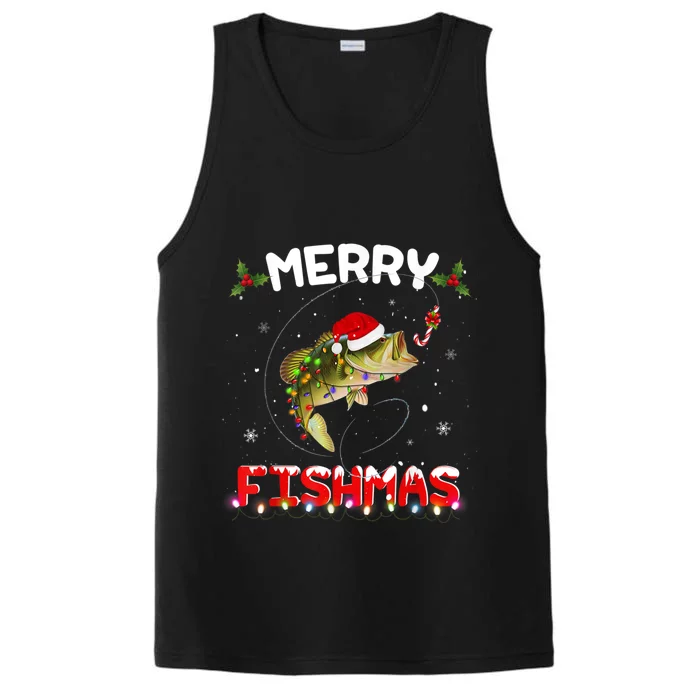 Merry Fishmas Funny Fishing Christmas Pajama Fisher Xmas Gift Performance Tank