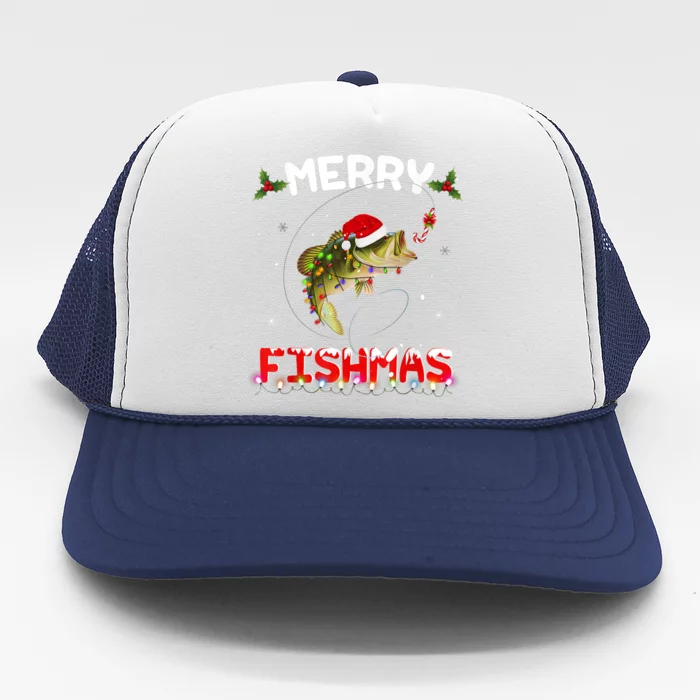 Merry Fishmas Funny Fishing Christmas Pajama Fisher Xmas Gift Trucker Hat