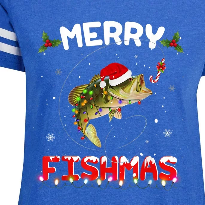 Merry Fishmas Funny Fishing Christmas Pajama Fisher Xmas Gift Enza Ladies Jersey Football T-Shirt