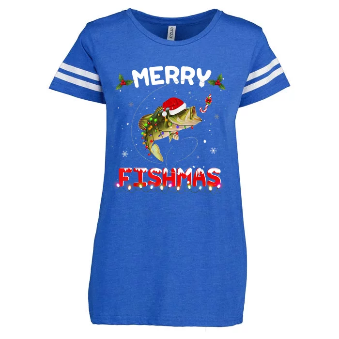 Merry Fishmas Funny Fishing Christmas Pajama Fisher Xmas Gift Enza Ladies Jersey Football T-Shirt