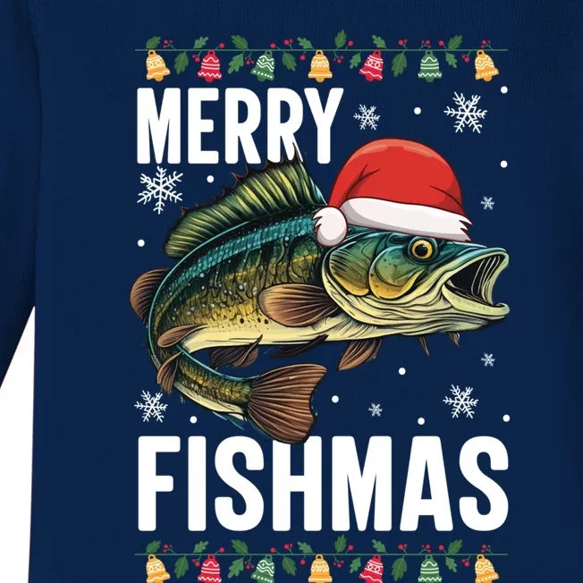 Merry Fishmas Funny Fishing Christmas Pajama Fishers Xmas Gift Baby Long Sleeve Bodysuit