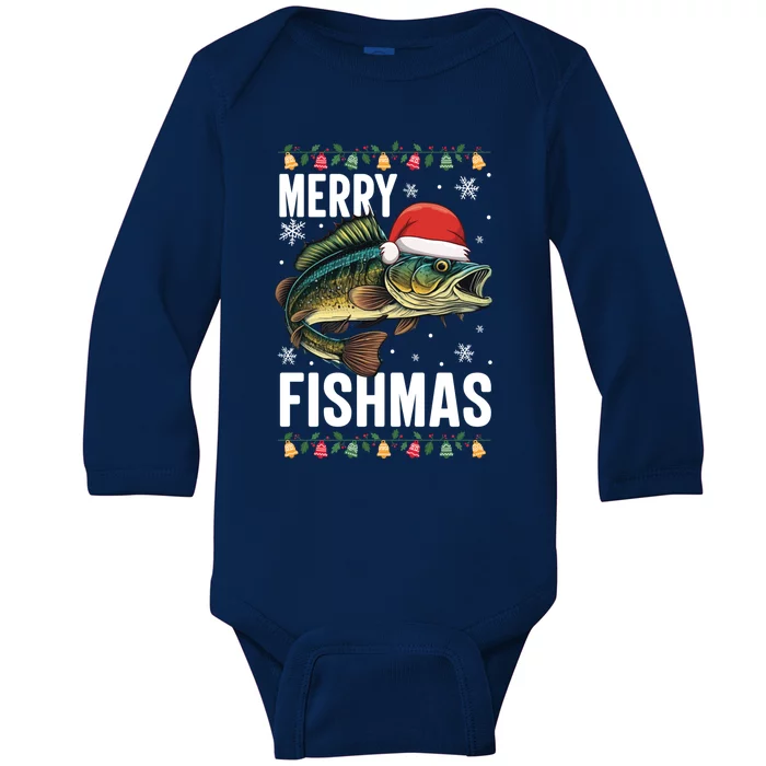 Merry Fishmas Funny Fishing Christmas Pajama Fishers Xmas Gift Baby Long Sleeve Bodysuit