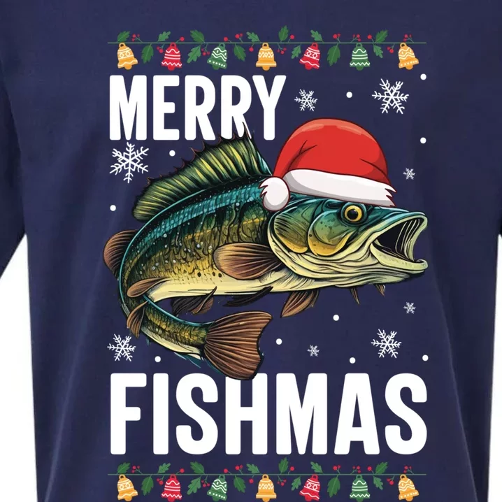 Merry Fishmas Funny Fishing Christmas Pajama Fishers Xmas Gift Sueded Cloud Jersey T-Shirt