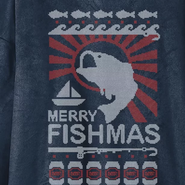 Merry Fishmas Funny Fishing Ugly Christmas Gift Hooded Wearable Blanket